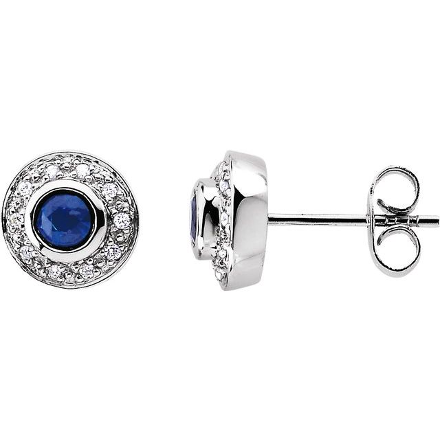 14K White Blue Sapphire & 1/10 CTW Diamond Earrings