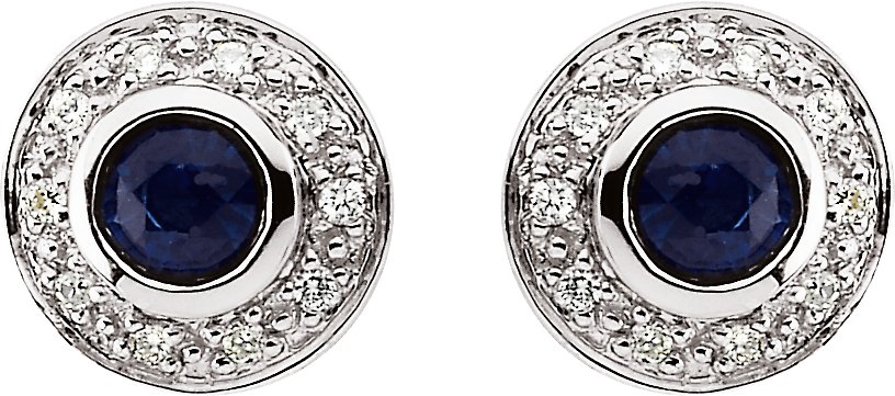 14K White Natural Blue Sapphire & 1/10 CTW Natural Diamond Earrings