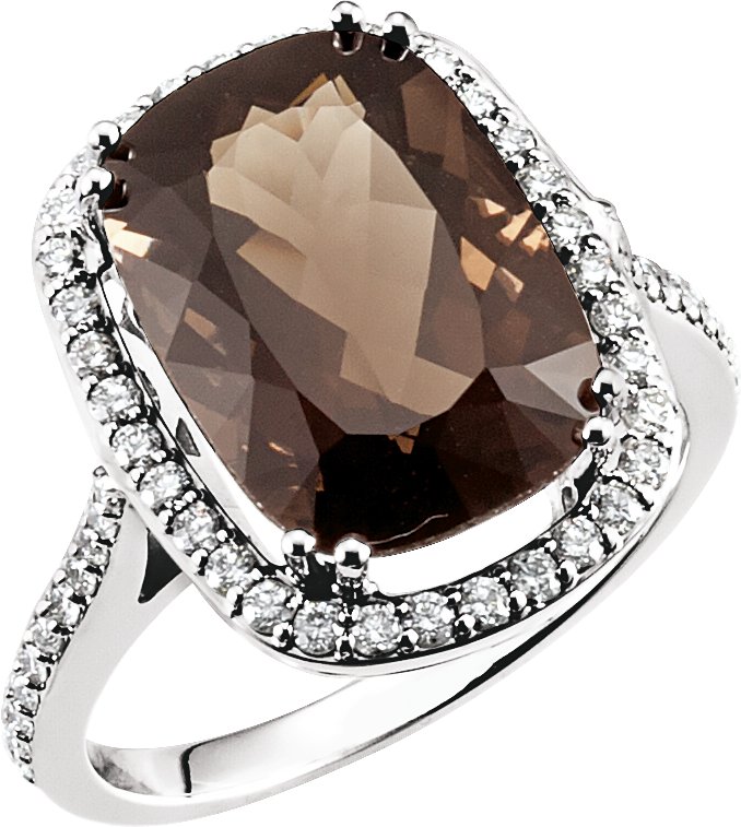 14K White Smoky Quartz & 1/2 CTW Diamond Ring