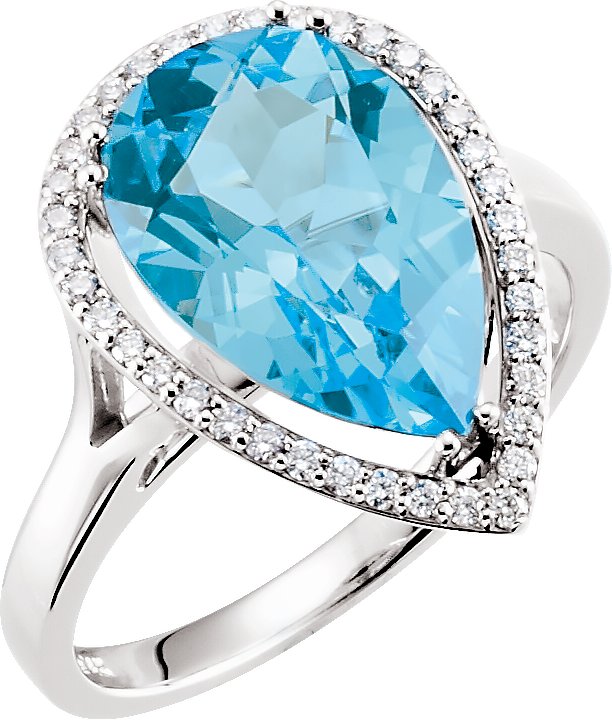 14K White Swiss Blue Topaz and .20 CTW Diamond Halo Style Ring Ref 2740952