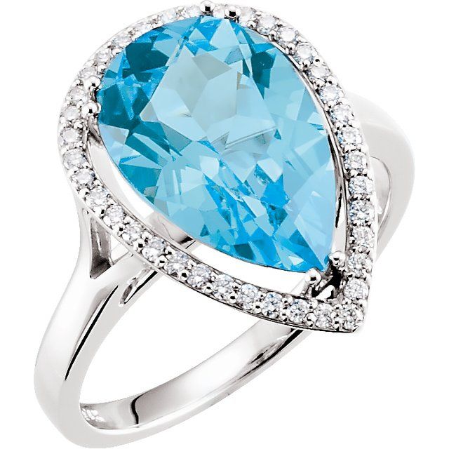 14K White Natural Swiss Blue Topaz & 1/5 CTW Natural Diamond Halo-Style Ring