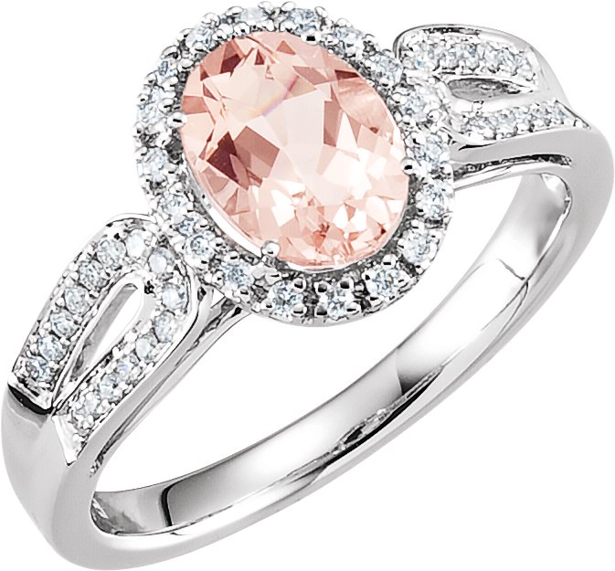 14K White Natural Pink Morganite & 1/5 CTW Natural Diamond Ring
