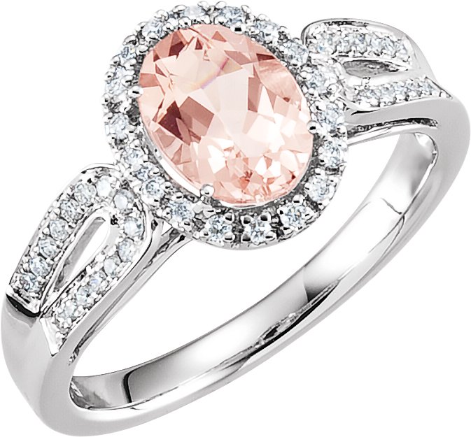 14K White Natural Morganite & 1/5 CTW Natural Diamond Ring