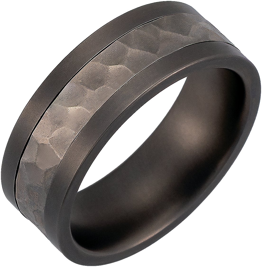 Flat Comfort-Fit Band with Hammered Insert Spinner & Matte Finish