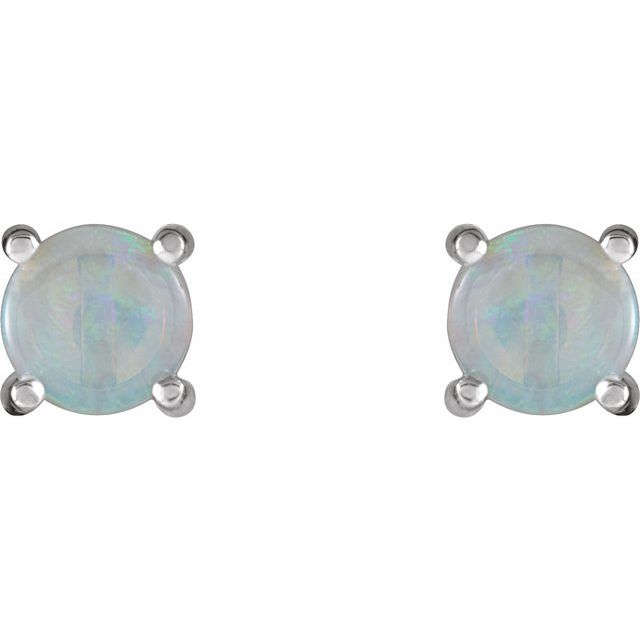 14K White 6 mm Natural White Opal Earrings