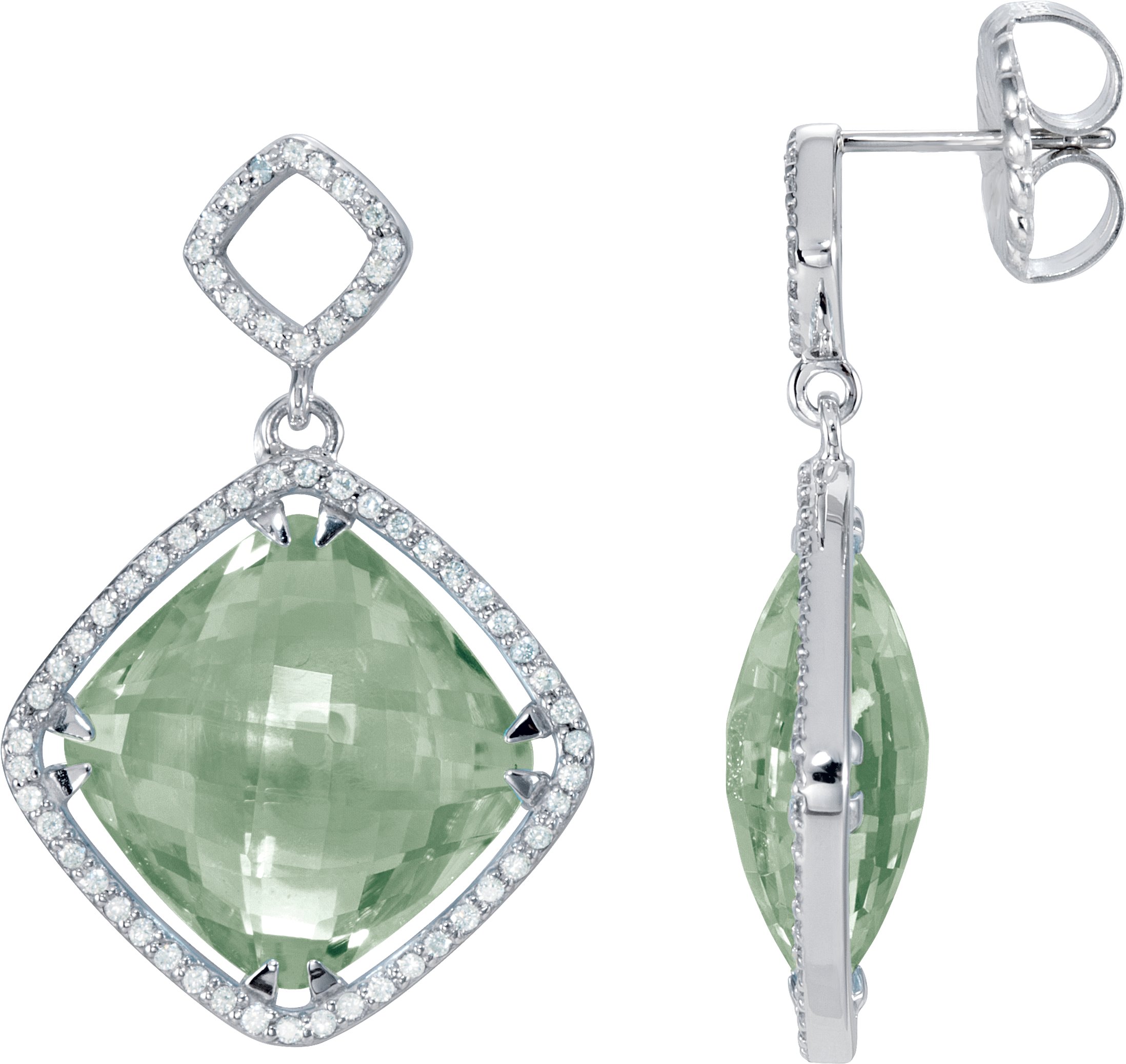 Sterling Silver Natural Green Quartz & 5/8 CTW Natural Diamond Earrings