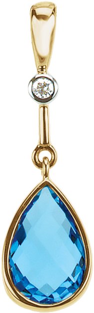 14K Yellow Swiss Blue Topaz & .015 CTW Diamond Pendant