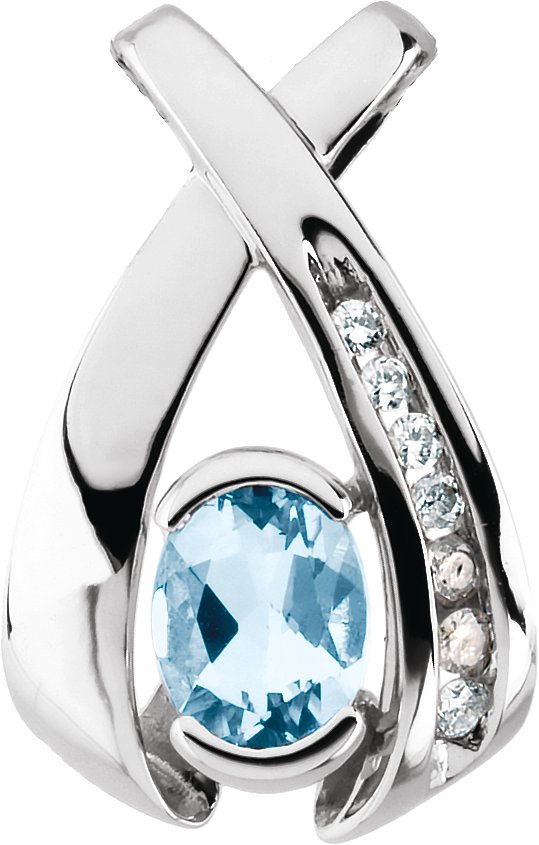 14K White Natural Aquamarine & .08 CTW Natural Diamond Pendant