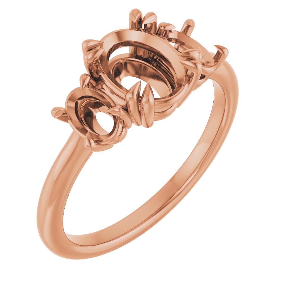 Double Claw-Prong Three-Stone Engagement Ring