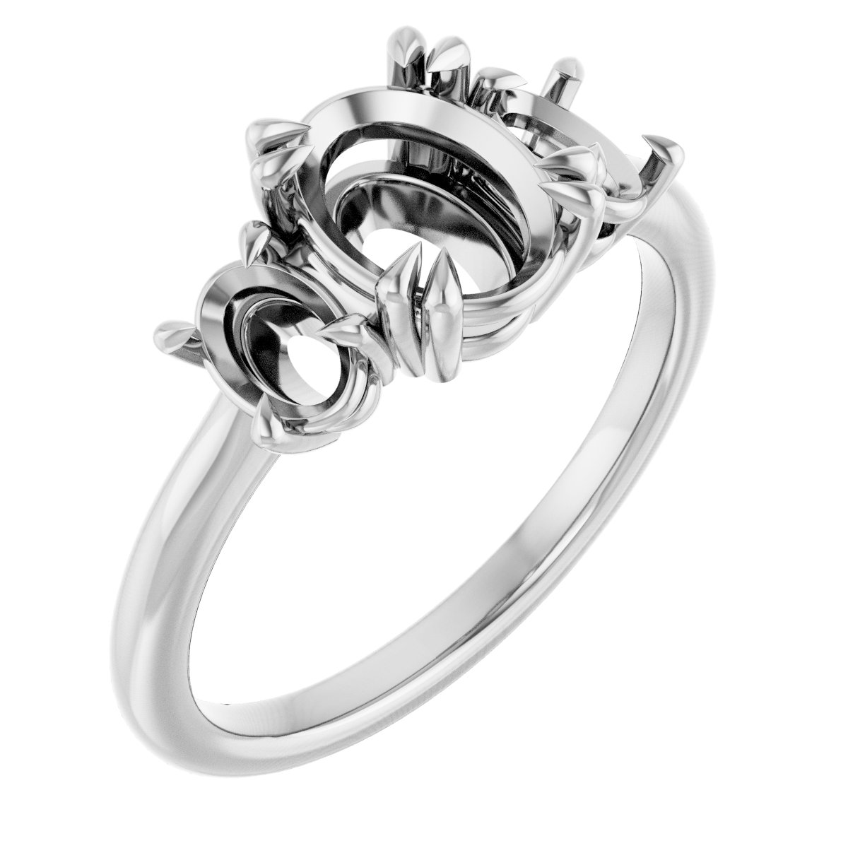 Double Claw-Prong Three-Stone Engagement Ring