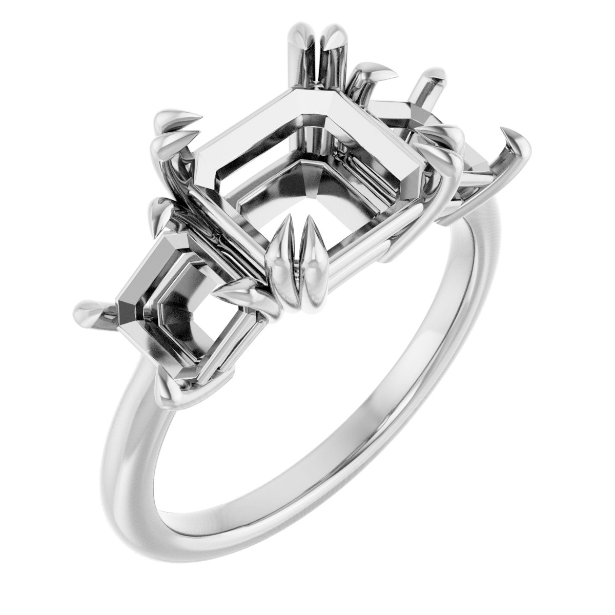Double Claw-Prong Three-Stone Engagement Ring