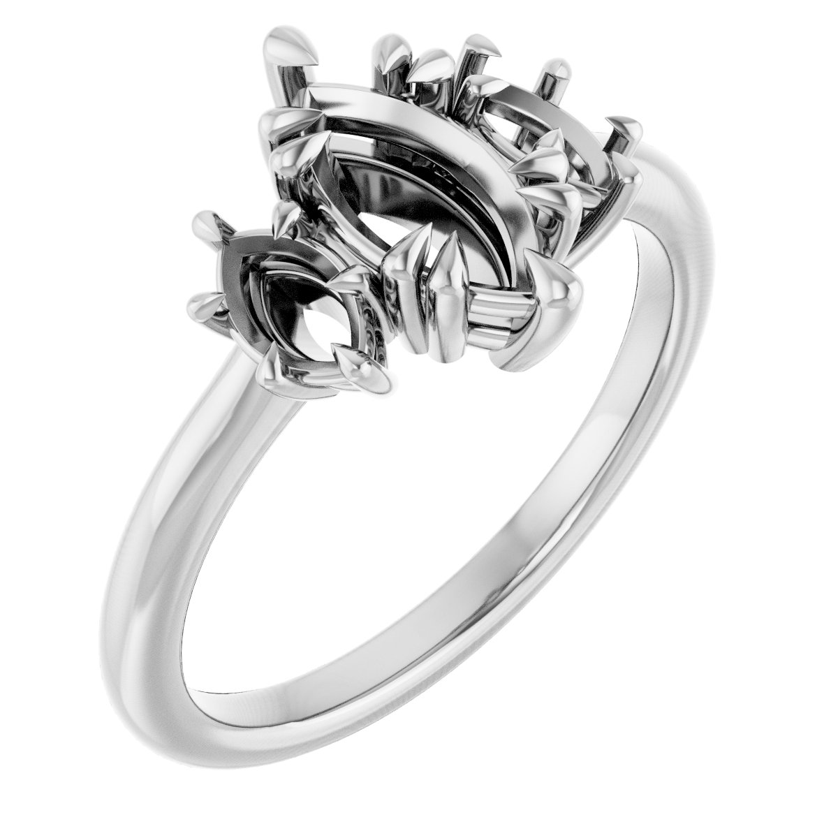 Double Claw-Prong Three-Stone Engagement Ring