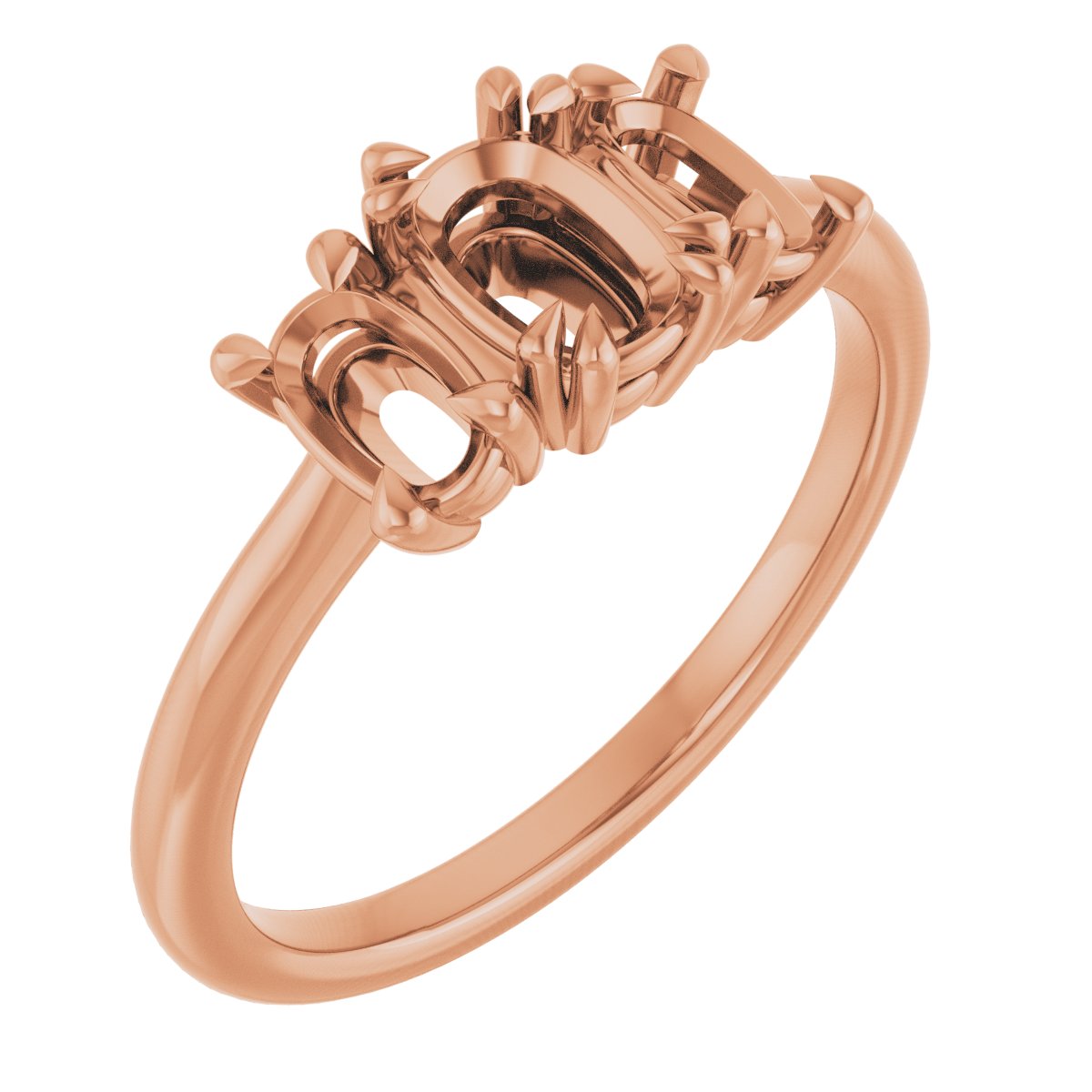 Double Claw-Prong Three-Stone Engagement Ring