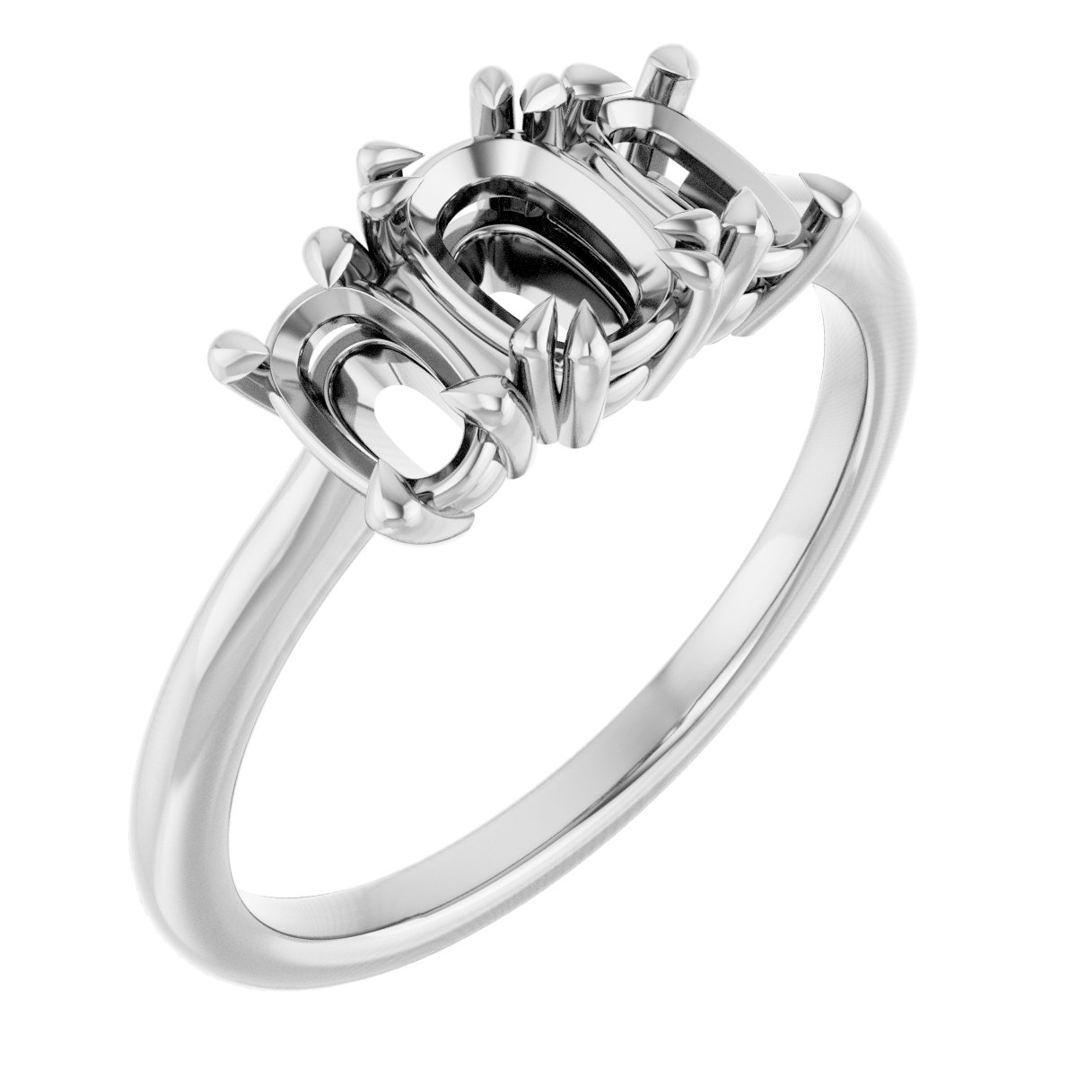 Double Claw-Prong Three-Stone Engagement Ring
