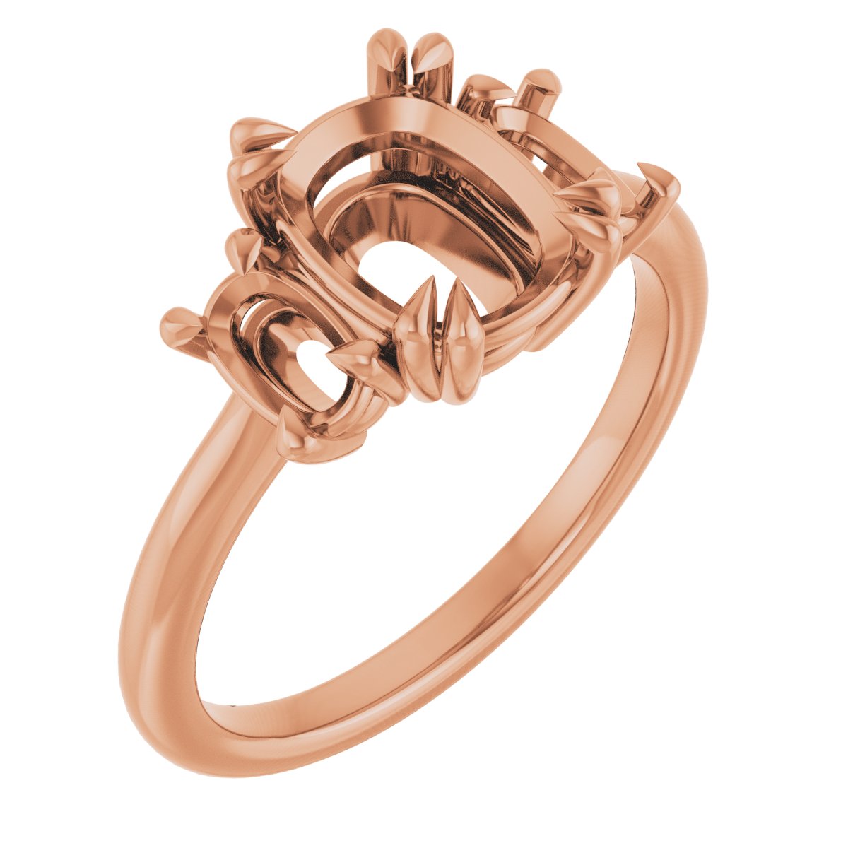 Double Claw-Prong Three-Stone Engagement Ring