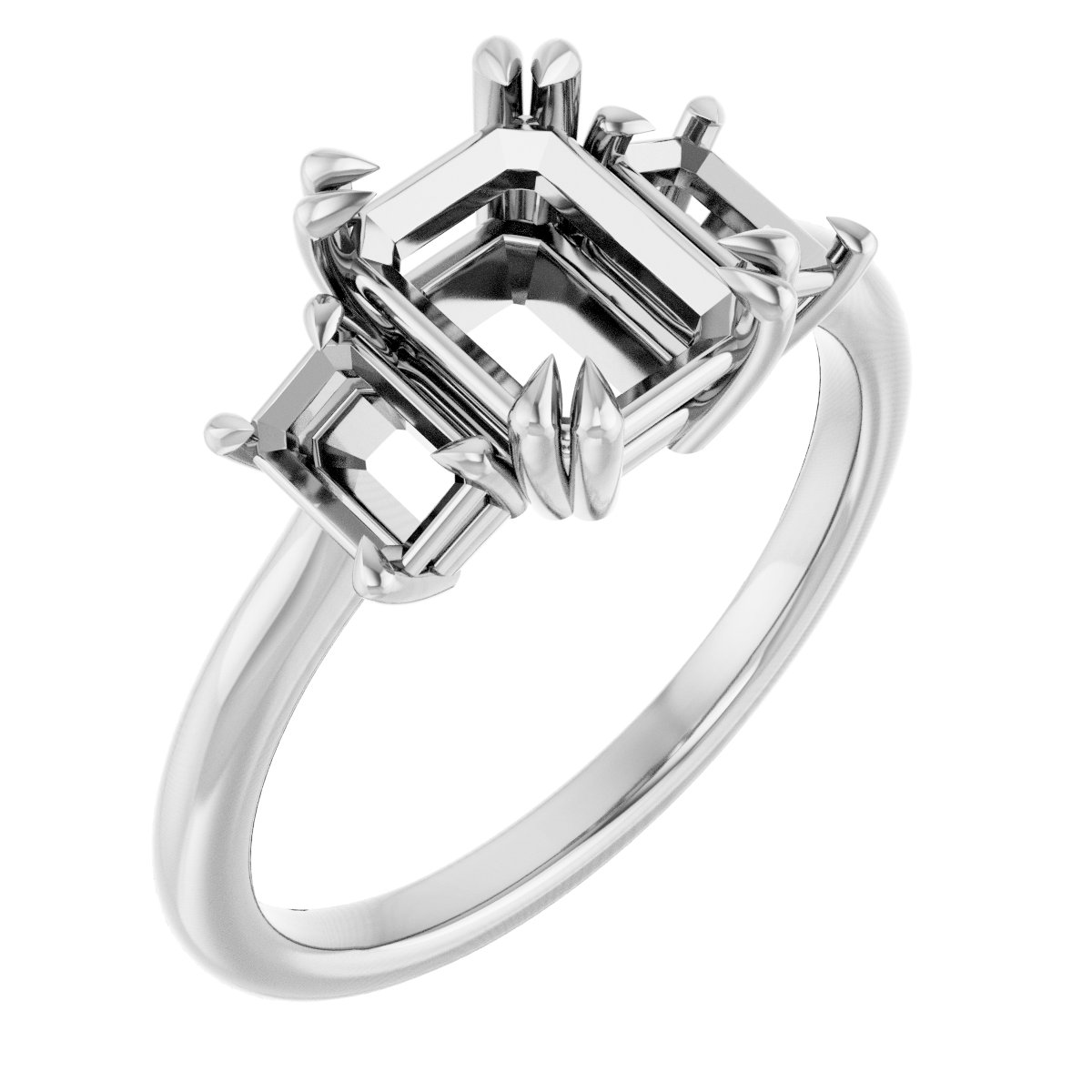 Double Claw-Prong Three-Stone Engagement Ring