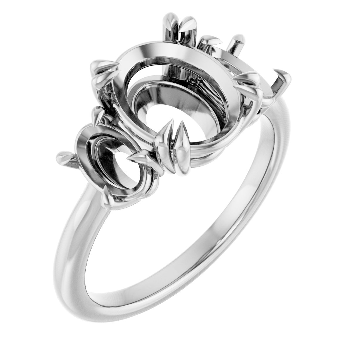 Double Claw-Prong Three-Stone Engagement Ring