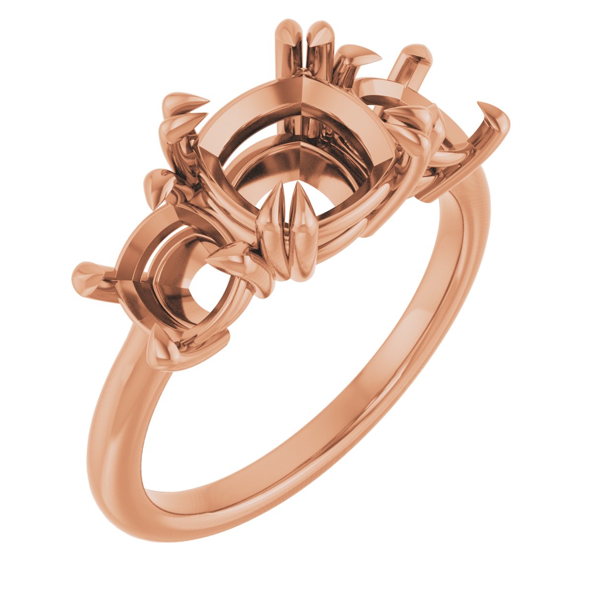 Double Claw-Prong Three-Stone Engagement Ring