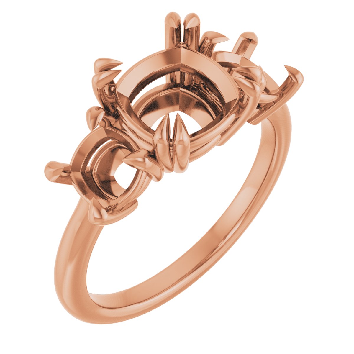 Double Claw-Prong Three-Stone Engagement Ring