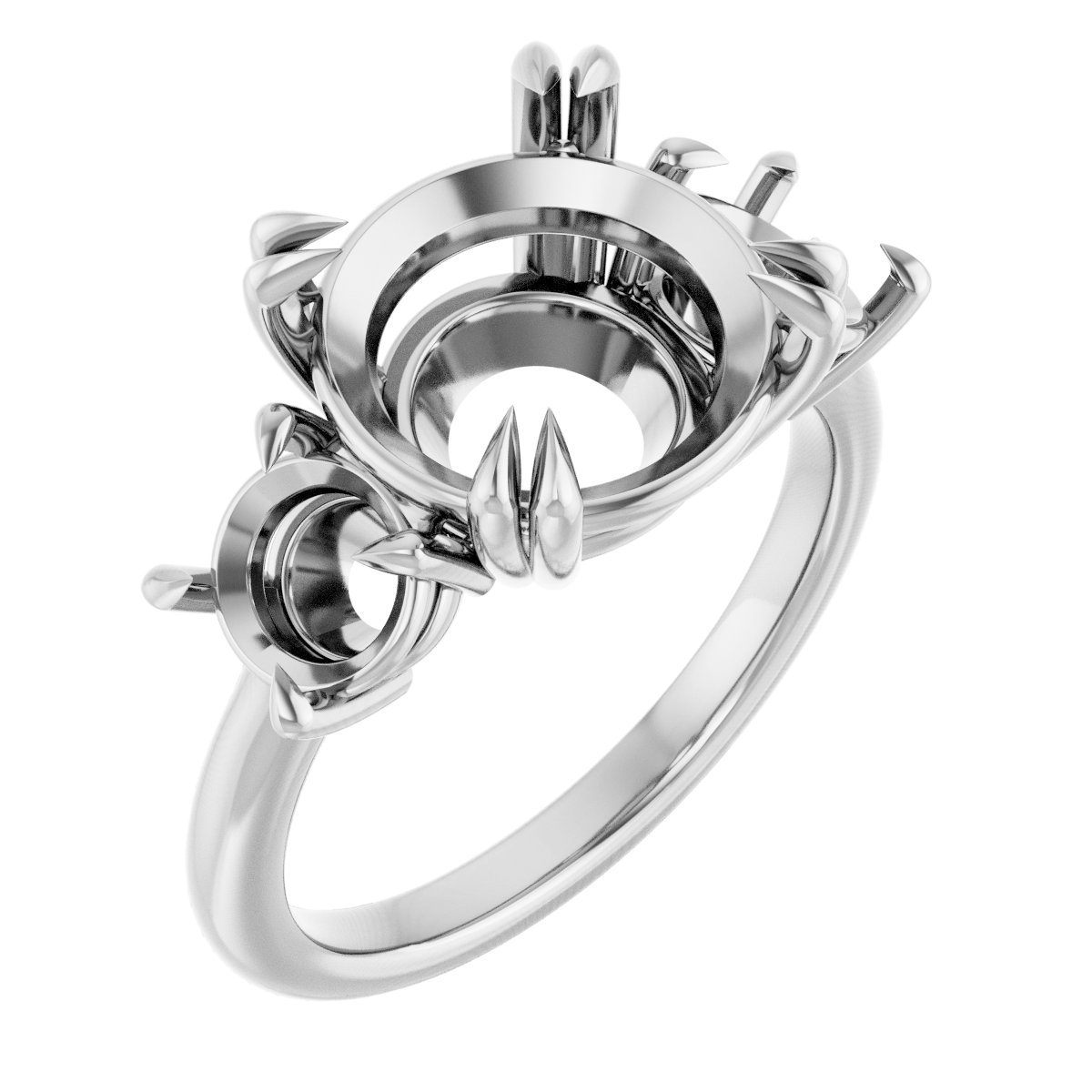 Double Claw-Prong Three-Stone Engagement Ring