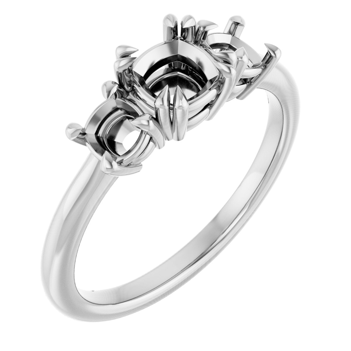Double Claw-Prong Three-Stone Engagement Ring