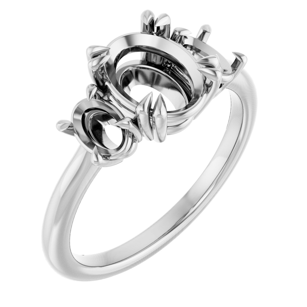 Double Claw-Prong Three-Stone Engagement Ring