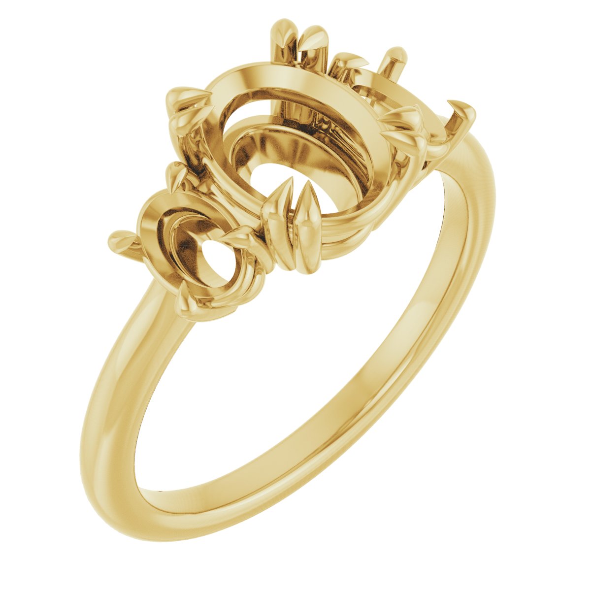 Double Claw-Prong Three-Stone Engagement Ring