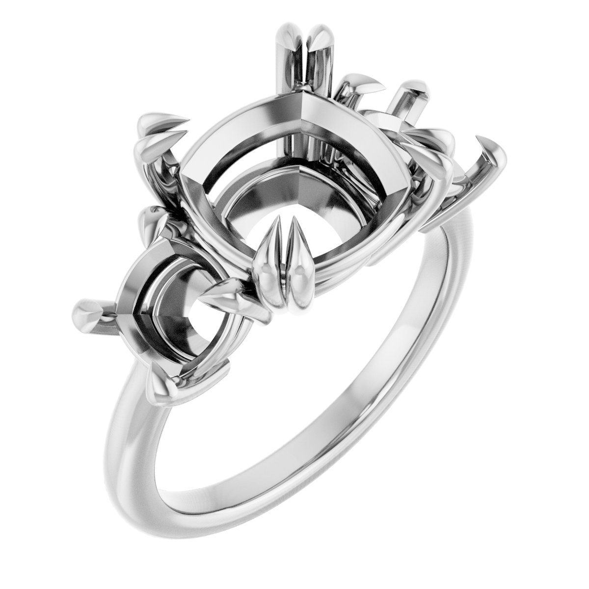 Double Claw-Prong Three-Stone Engagement Ring