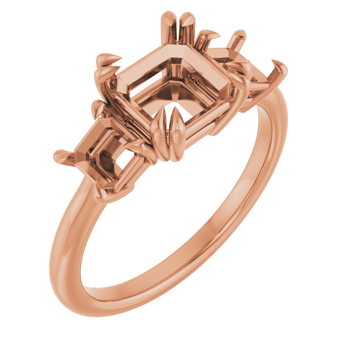 Double Claw-Prong Three-Stone Engagement Ring
