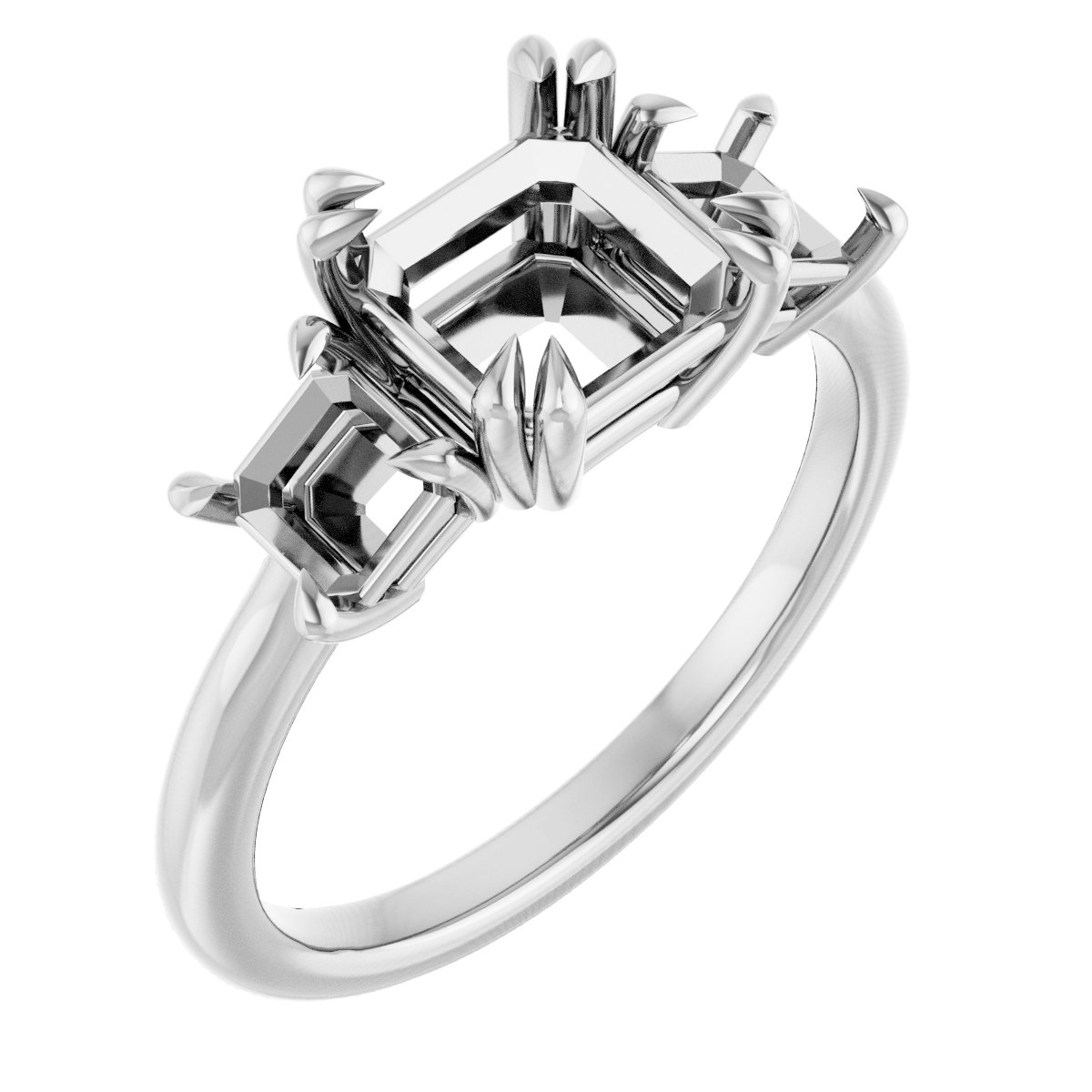 Double Claw-Prong Three-Stone Engagement Ring