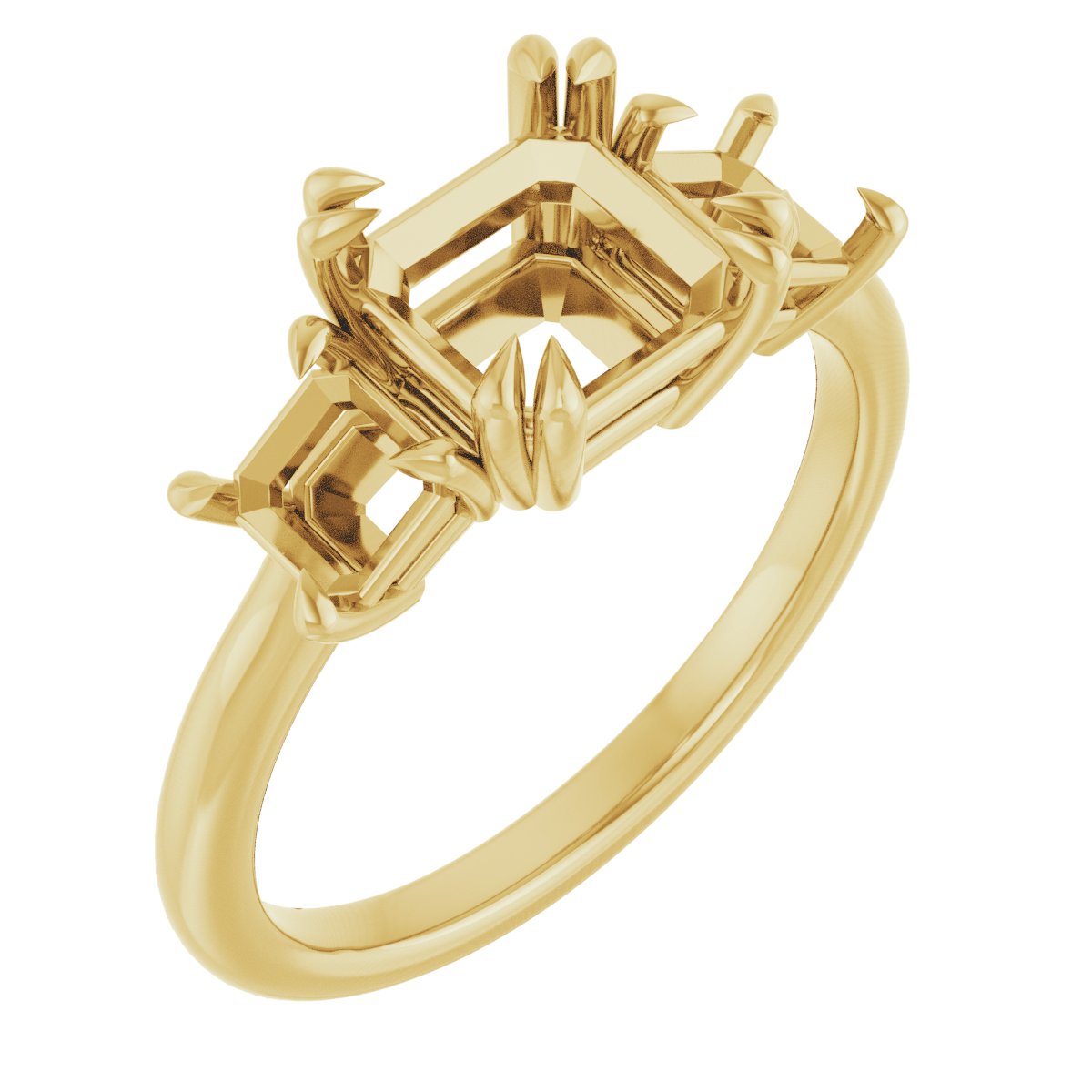Double Claw-Prong Three-Stone Engagement Ring