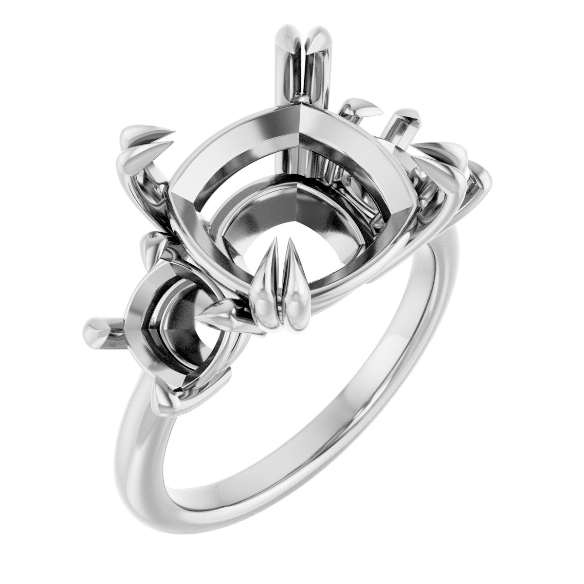 Double Claw-Prong Three-Stone Engagement Ring