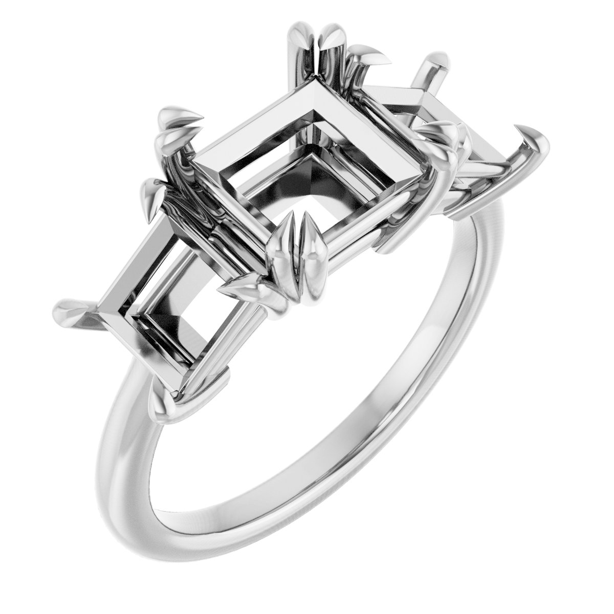 Double Claw-Prong Three-Stone Engagement Ring