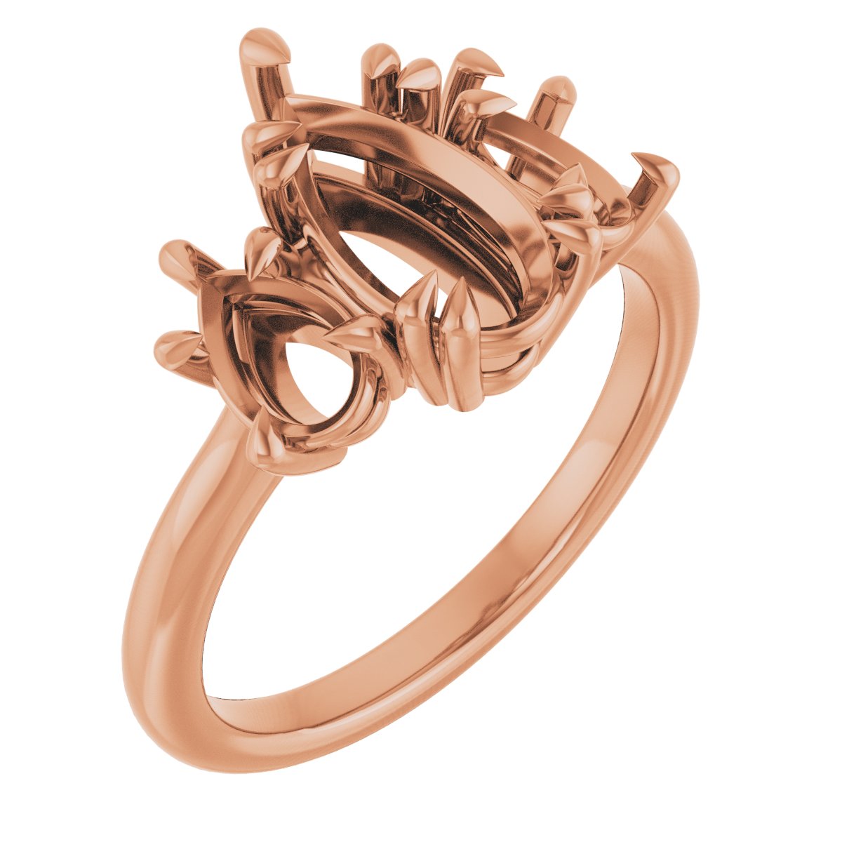 Double Claw-Prong Three-Stone Engagement Ring