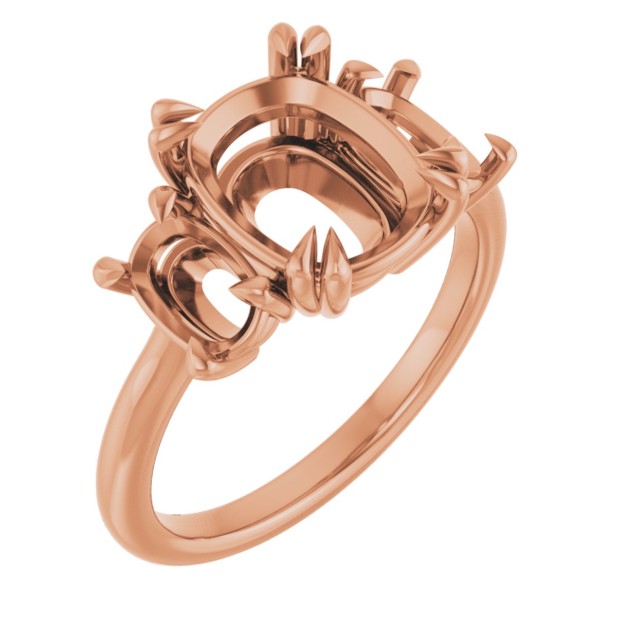 Double Claw-Prong Three-Stone Engagement Ring
