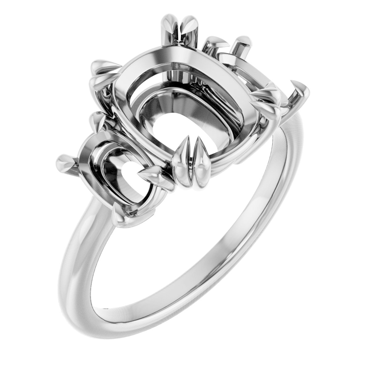 Double Claw-Prong Three-Stone Engagement Ring