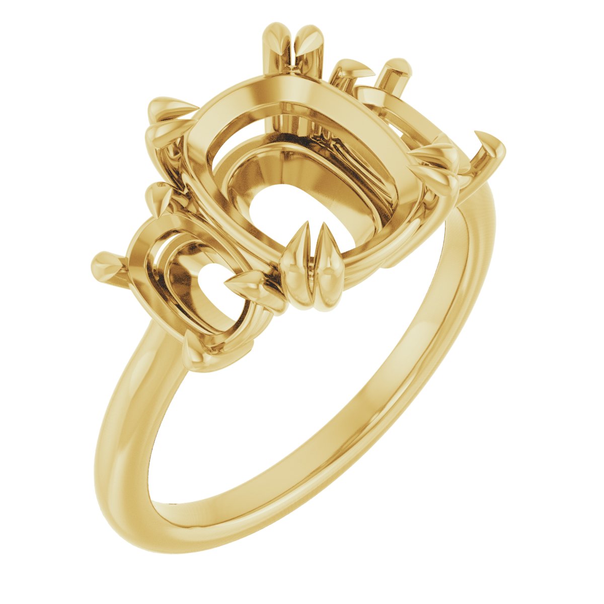 Double Claw-Prong Three-Stone Engagement Ring