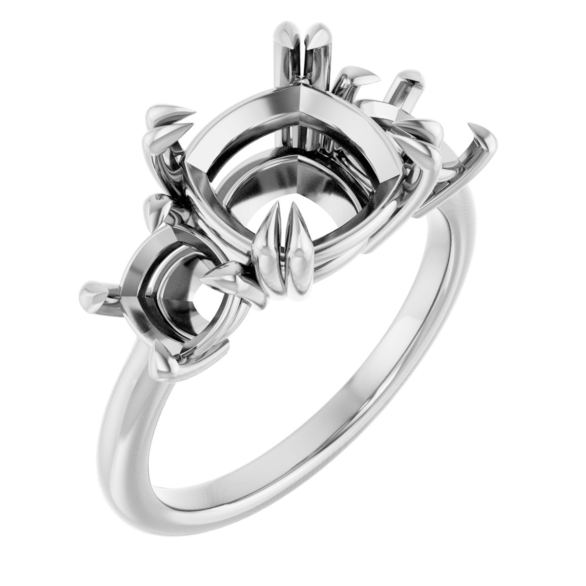 Double Claw-Prong Three-Stone Engagement Ring