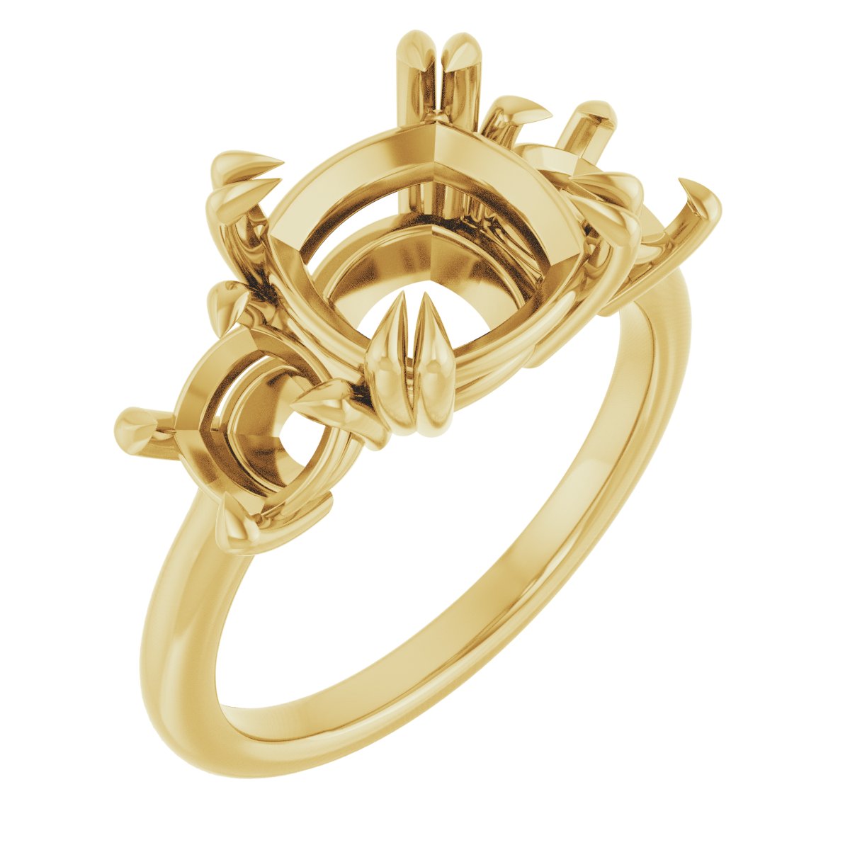 Double Claw-Prong Three-Stone Engagement Ring
