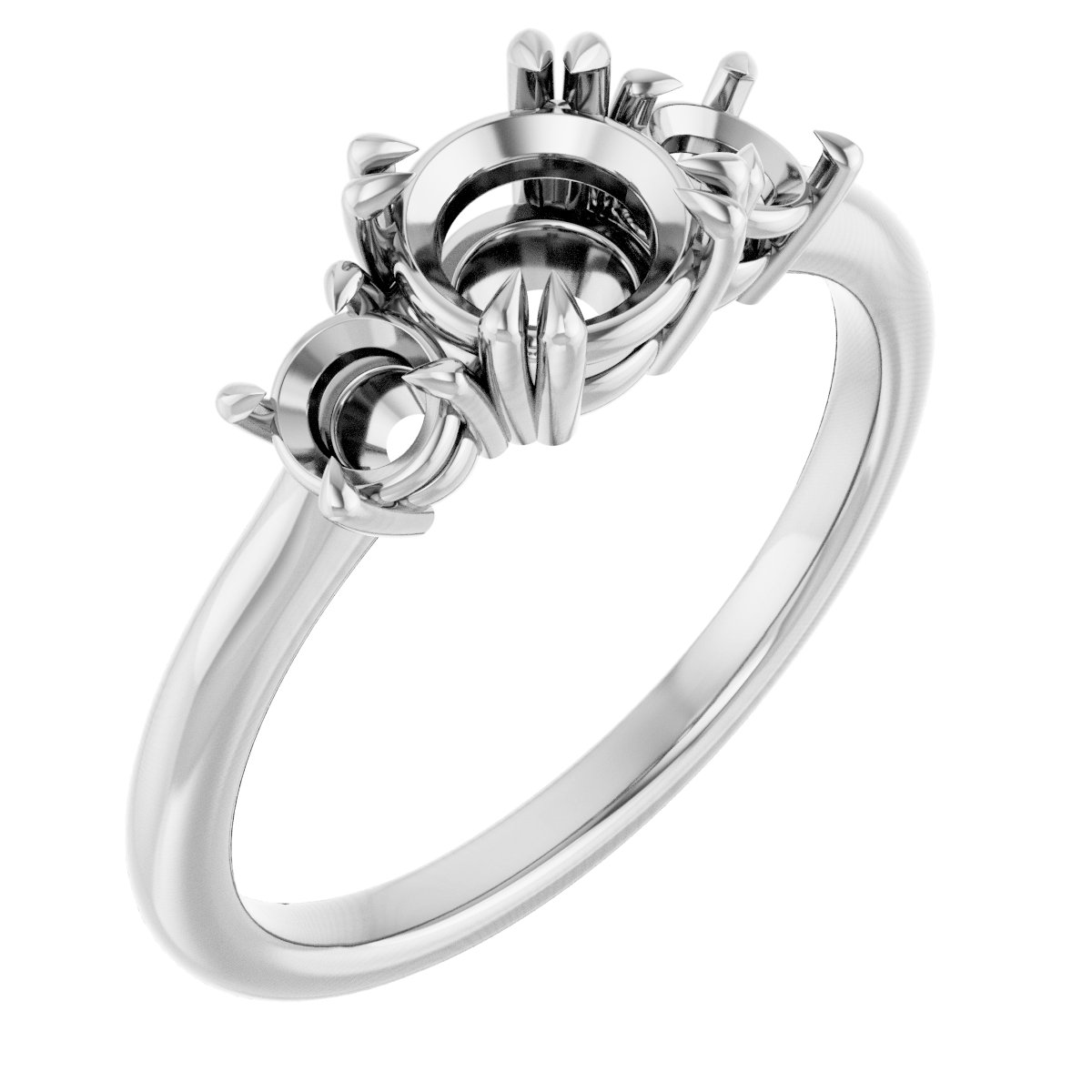 Double Claw-Prong Three-Stone Engagement Ring