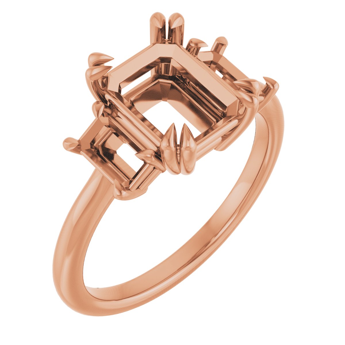 Double Claw-Prong Three-Stone Engagement Ring