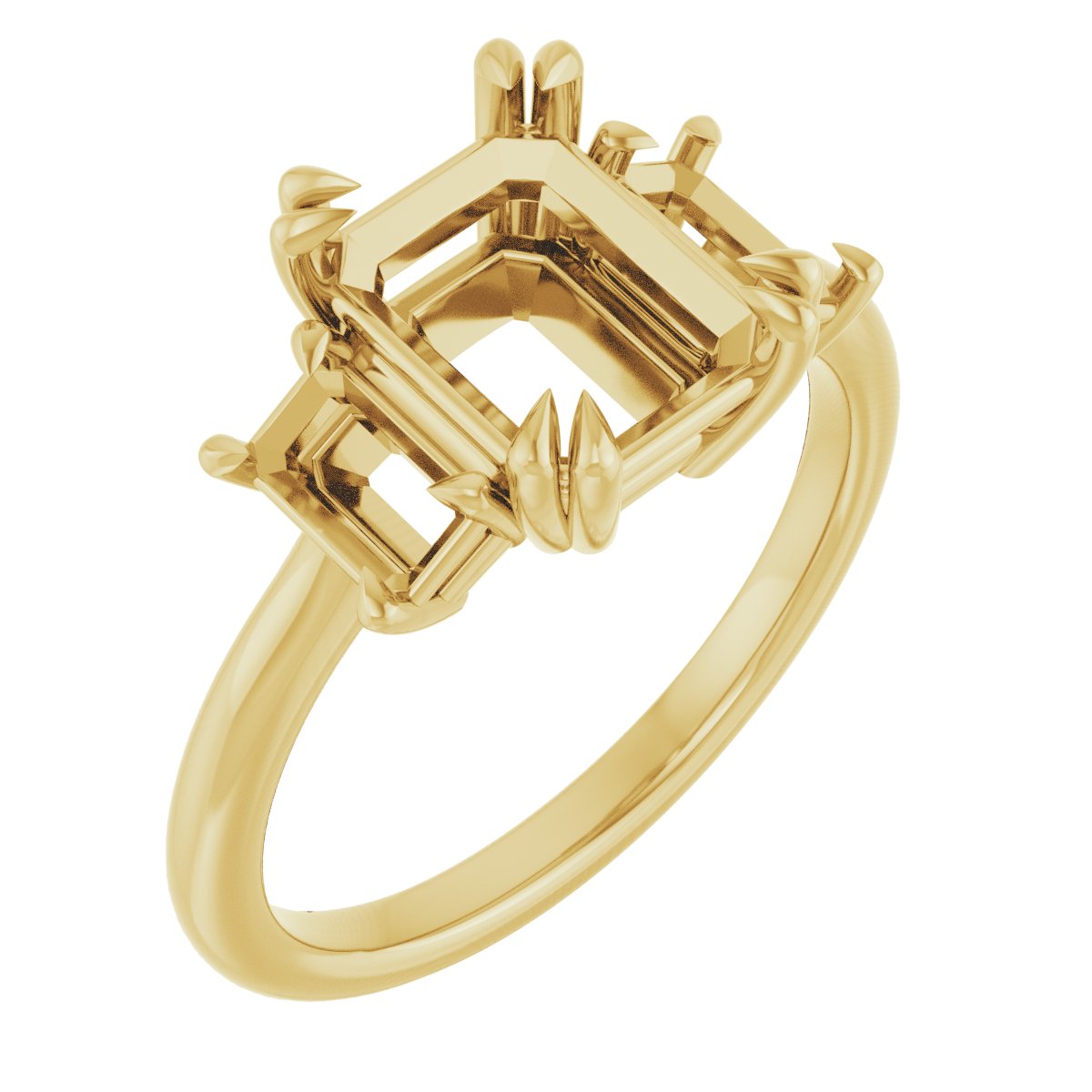 Double Claw-Prong Three-Stone Engagement Ring