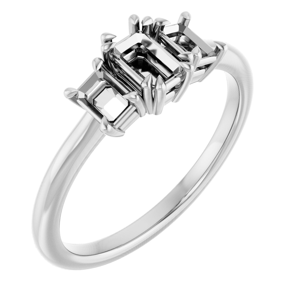 Double Claw-Prong Three-Stone Engagement Ring