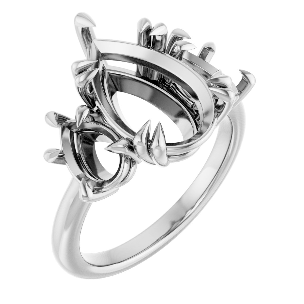 Double Claw-Prong Three-Stone Engagement Ring