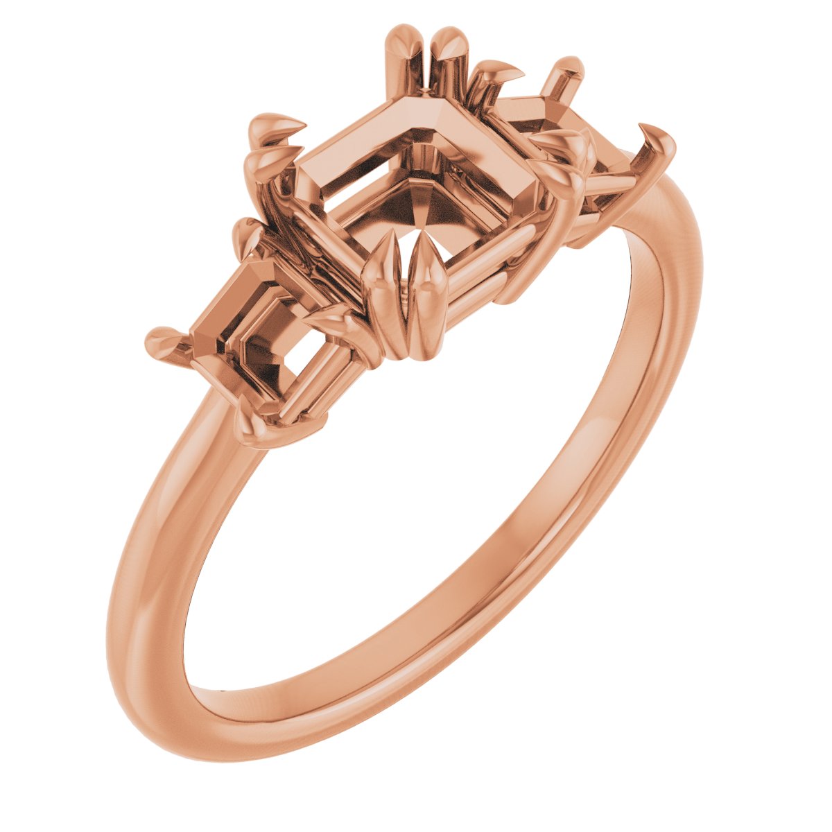 Double Claw-Prong Three-Stone Engagement Ring