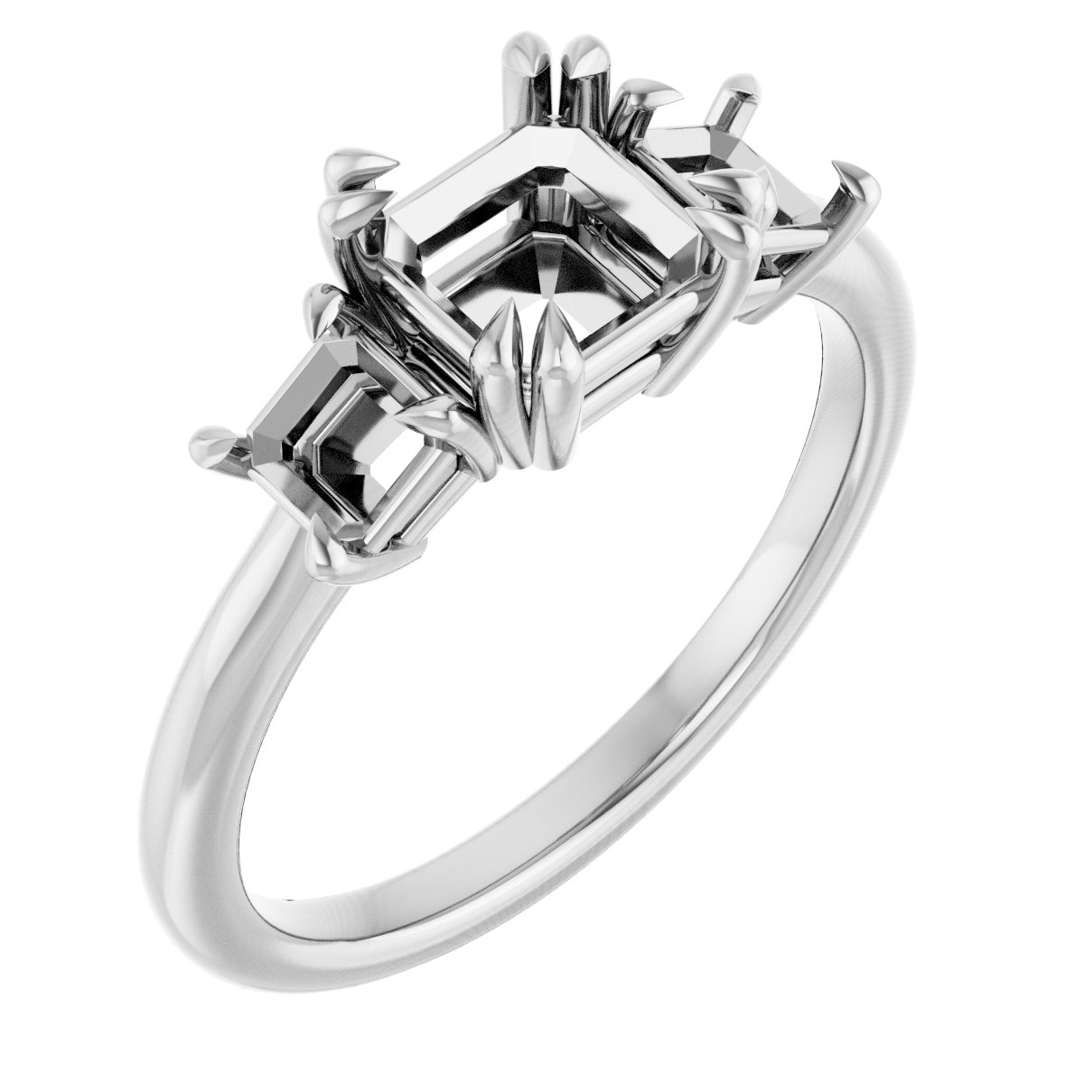 Double Claw-Prong Three-Stone Engagement Ring