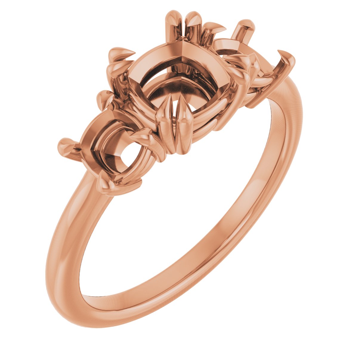 Double Claw-Prong Three-Stone Engagement Ring
