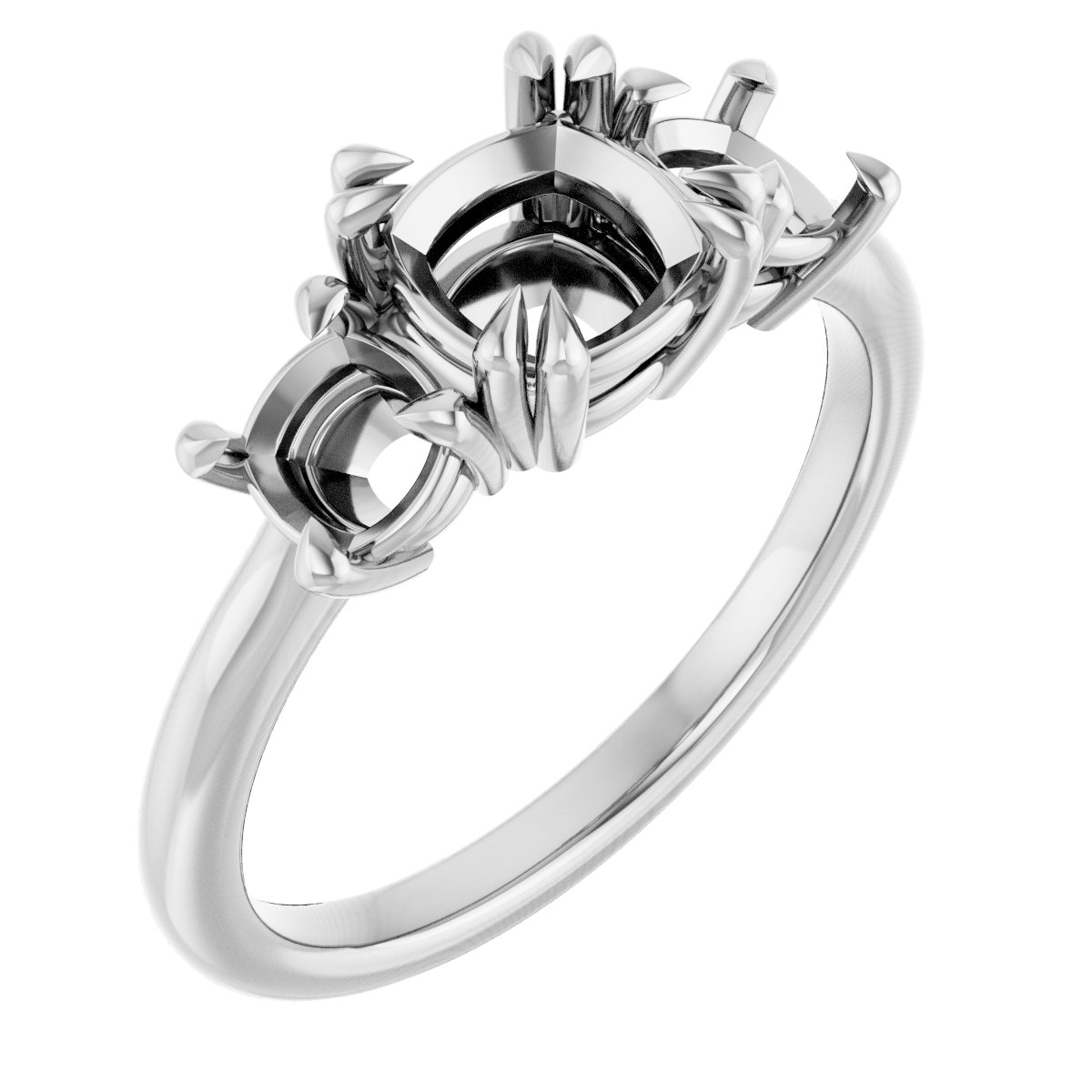 Double Claw-Prong Three-Stone Engagement Ring