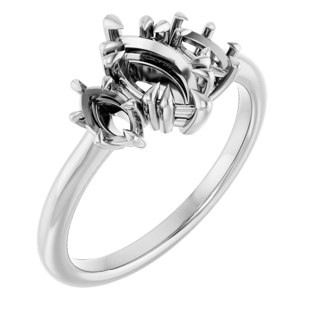 Double Claw-Prong Three-Stone Engagement Ring