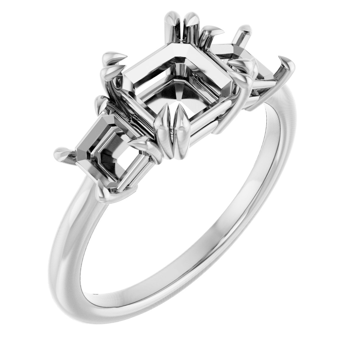 Double Claw-Prong Three-Stone Engagement Ring